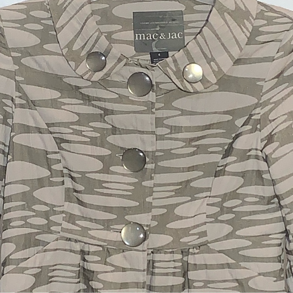 Mac & Jac women’s Jacket Retro Style Olive Beige Big Buttons pockets Crepe - Picture 3 of 11